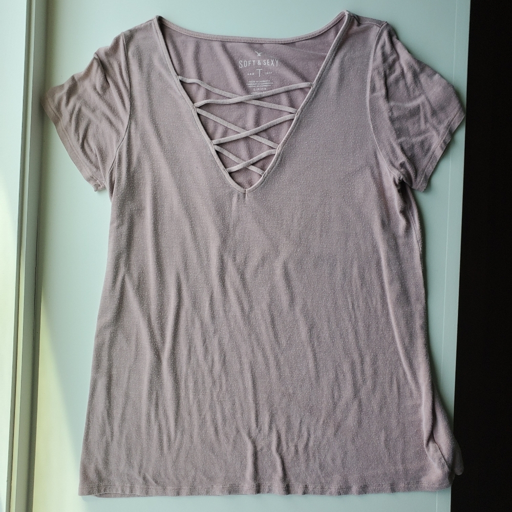 american eagle pink lace up tee